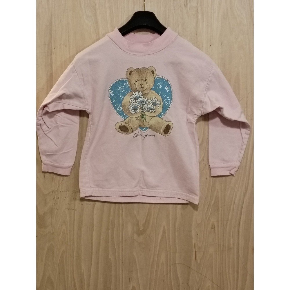 Vintage 1980s‎ Crew Neck Teddy Bear Graphic Pink Sweatshirt For Girls Size M.